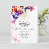Waterverf Butterflies in Florals Gold Birthday Kaart (Staand voorkant)