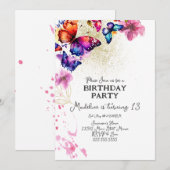 Waterverf Butterflies in Florals Gold Birthday Kaart (Voorkant / Achterkant)