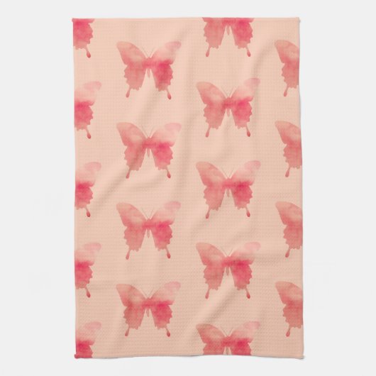 Waterverf Butterflies - Koraal en Perzik Theedoek (Verticaal)