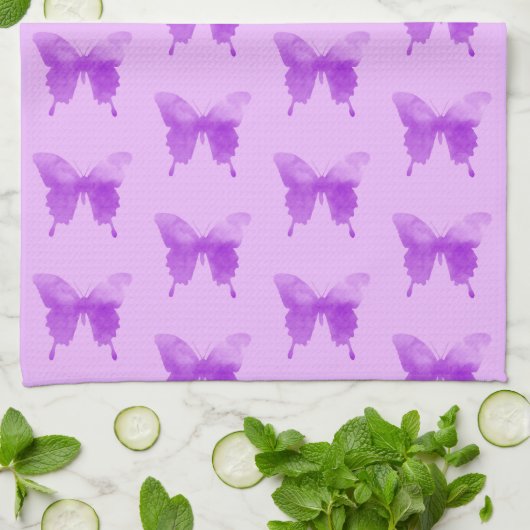 Waterverf Butterflies - Lavender en Violet Theedoek (Gevouwen)