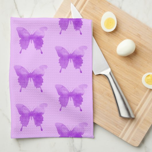 Waterverf Butterflies - Lavender en Violet Theedoek (Quarter Fold)