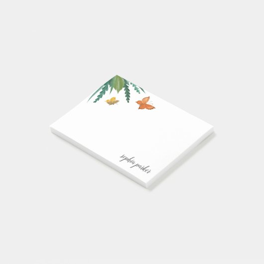 Waterverf Butterflies met groene olie Post-it® Notes (Schuin)