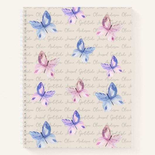 Waterverf Butterflies Monogram Gratitude Journal Notitieboek (Voorkant)