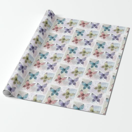Waterverf Butterflies Wrappapier Cadeaupapier (Uitgerold)