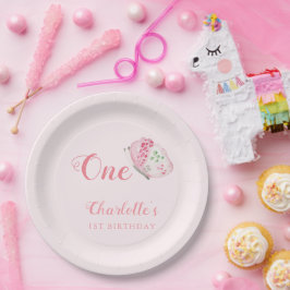 Waterverf Butterfly 1e Verjaardagsfeest Roze Papieren Bordje
