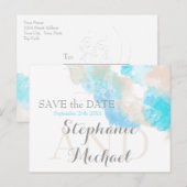 Waterverf Butterfly Blauwgroen Ivory Taupe Savethe Aankondigingskaart (Voorkant / Achterkant)