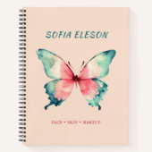 Waterverf Butterfly Blush Pink Blue Script Naam Notitieboek (Voorkant)
