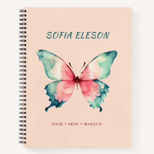 Waterverf Butterfly Blush Pink Blue Script Naam Notitieboek (Voorkant)