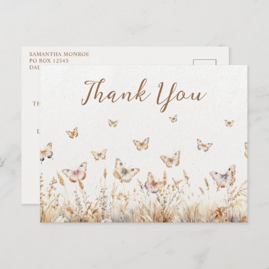 Waterverf Butterfly Boho Baby shower Dank u Briefkaart (Voorkant / Achterkant)