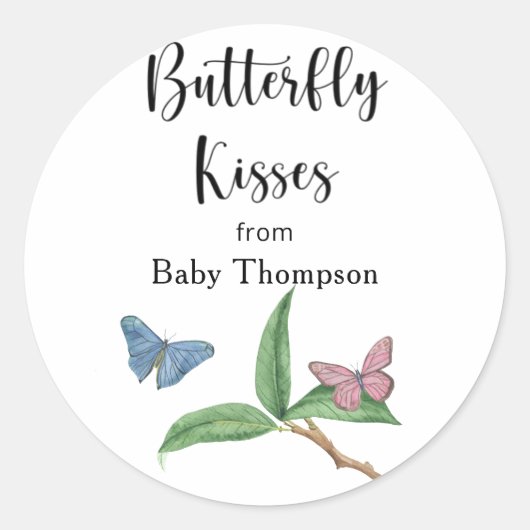 Waterverf Butterfly - Butterfly Kisses Dank u Ronde Sticker (Voorkant)