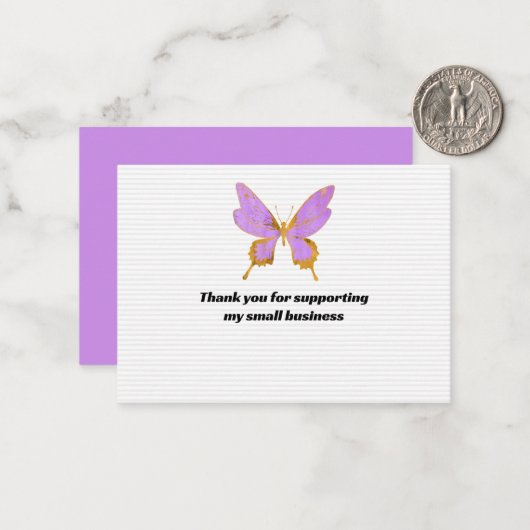 Waterverf Butterfly Dank u Notitiekaartje (Voorkant / Achterkant in situ)