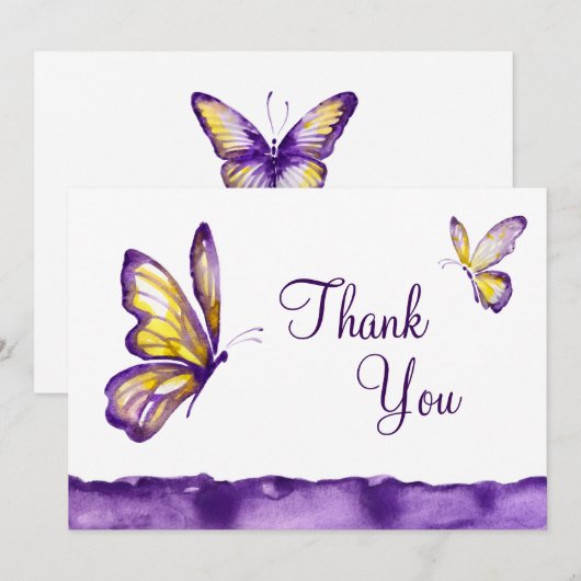 Waterverf Butterfly Dank u voor uw kaarten Paars g (Voorkant / Achterkant)