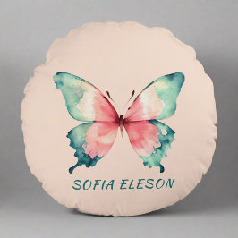 Waterverf Butterfly Elegant Blush Pink Naam Rond Kussen