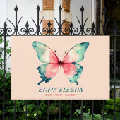 Waterverf Butterfly Elegant Blush Roze Blauw Salon Spandoek