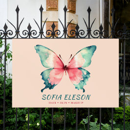 Waterverf Butterfly Elegant Blush Roze Blauw Salon Spandoek