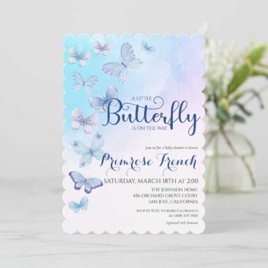 Waterverf Butterfly Elegant Script Baby shower in Kaart (Staand voorkant)