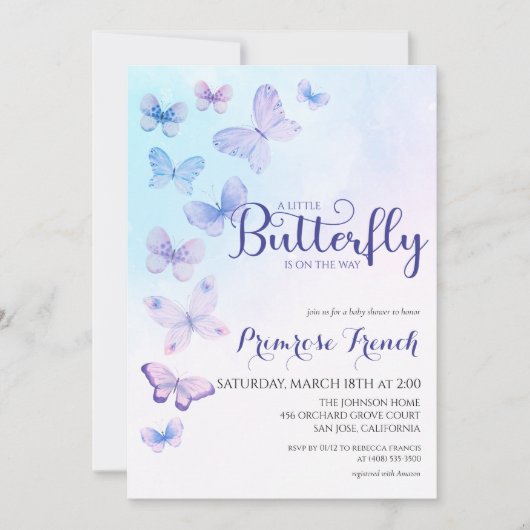 Waterverf Butterfly Elegant Script Baby shower in Kaart (Voorkant)