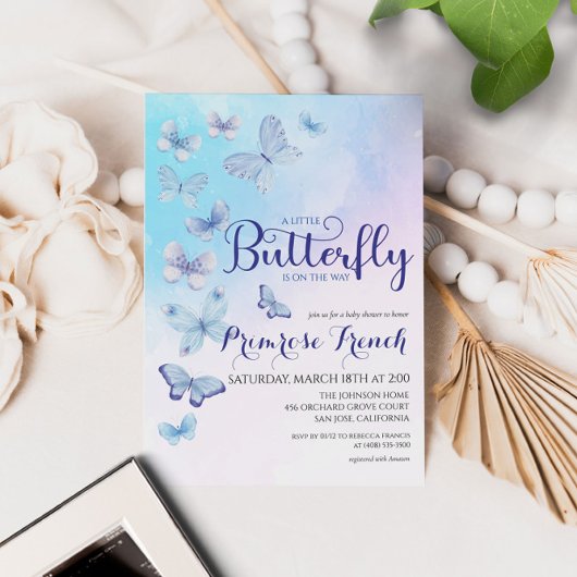 Waterverf Butterfly Elegant Script Baby shower Kaart