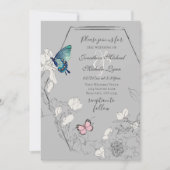 Waterverf Butterfly en Flower Geometric Wedding Kaart (Voorkant)