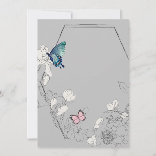 Waterverf Butterfly en Flower Geometric Wedding Kaart (Achterkant)