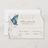Waterverf Butterfly en Flower Geometric Wedding RSVP Kaartje (Voorkant)