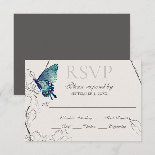 Waterverf Butterfly en Flower Geometric Wedding RSVP Kaartje (Voorkant / Achterkant)