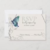 Waterverf Butterfly en Flower Geometric Wedding RSVP Kaartje (Voorkant)