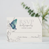 Waterverf Butterfly en Flower Geometric Wedding RSVP Kaartje (Staand voorkant)