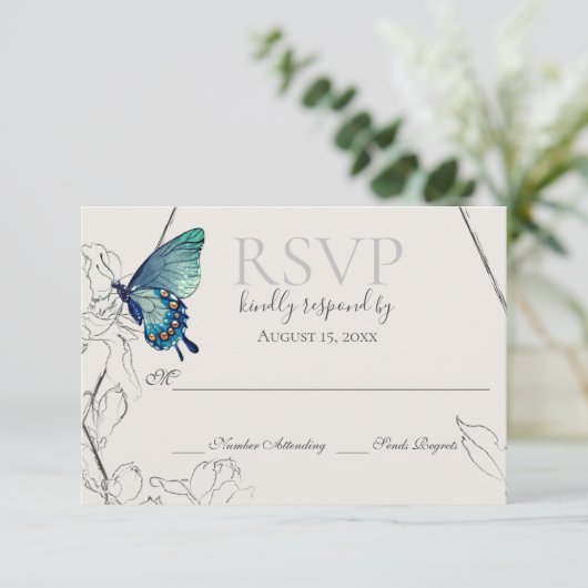 Waterverf Butterfly en Flower Geometric Wedding RSVP Kaartje (Staand voorkant)