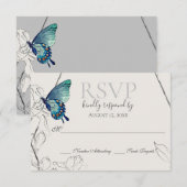 Waterverf Butterfly en Flower Geometric Wedding RSVP Kaartje (Voorkant / Achterkant)