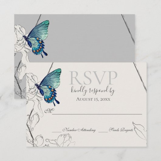 Waterverf Butterfly en Flower Geometric Wedding RSVP Kaartje (Voorkant / Achterkant)