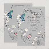 Waterverf Butterfly en Flower Geometric Wedding Save The Date (Voorkant / Achterkant)
