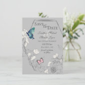 Waterverf Butterfly en Flower Geometric Wedding Save The Date (Staand voorkant)