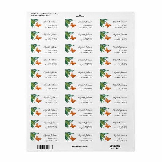 Waterverf Butterfly Foliage Return Address Labels (Full Sheet)