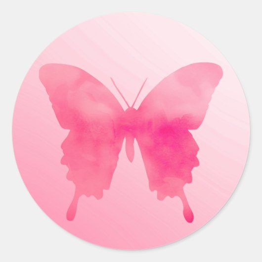 Waterverf Butterfly - Fuchsia and Pastel Pink Ronde Sticker (Voorkant)