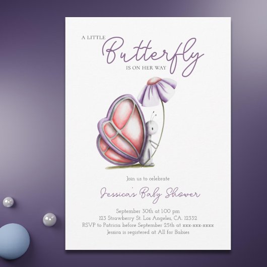 Waterverf Butterfly Girl Baby shower Kaart