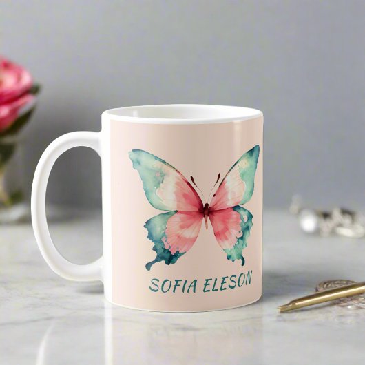 Waterverf Butterfly Girly Vrouwelijke Blush Roze Koffiemok