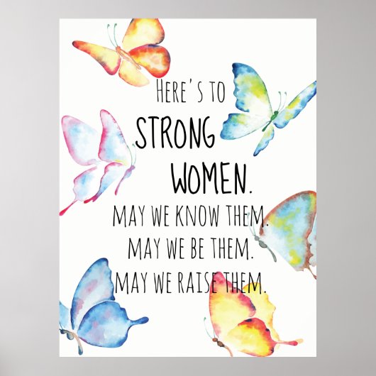Waterverf Butterfly Hier is aan Sterke Vrouwen Cit Poster (Voorkant)