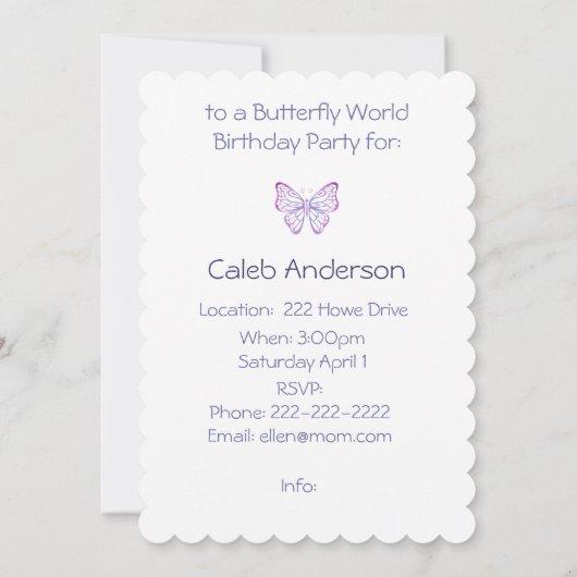 Waterverf Butterfly Invite voor Birthday Party Kaart (Achterkant)