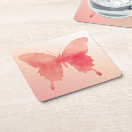 Waterverf Butterfly - Koraal en Perzik Kartonnen Onderzetters (Schuin)