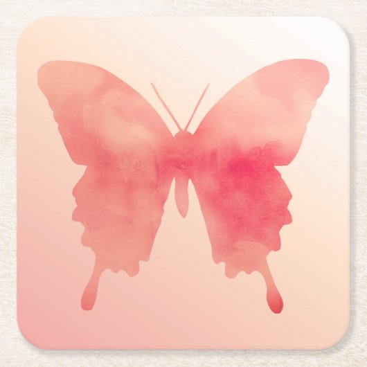 Waterverf Butterfly - Koraal en Perzik Kartonnen Onderzetters (Voorkant)