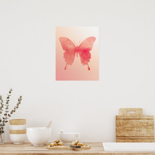 Waterverf Butterfly - Koraal en Perzik Poster (Keuken)