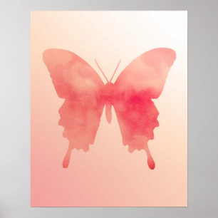 Waterverf Butterfly - Koraal en Perzik Poster