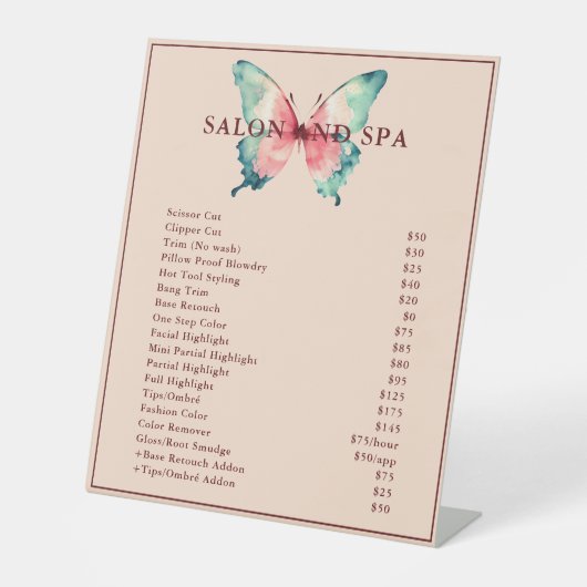 Waterverf Butterfly Logo Blush Pink Prijslijst Reclamebord Met Voetstuk (Voorkant)