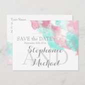 Waterverf Butterfly Minted Blush Save the Date Aankondigingskaart (Voorkant / Achterkant)