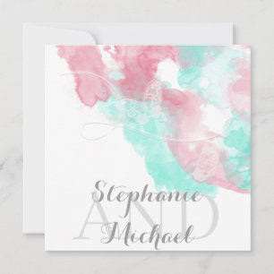 Waterverf Butterfly Minted Blush Wedding Kaart