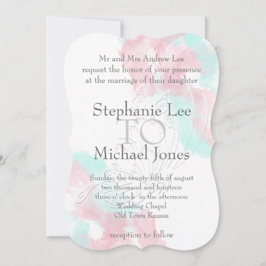 Waterverf Butterfly Minted Blush Wedding Kaart (Achterkant)