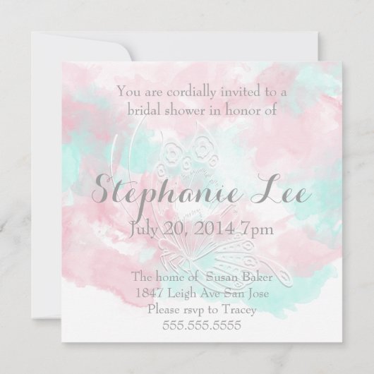 Waterverf Butterfly Minted Blush Wedding Kaart (Achterkant)