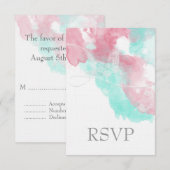 Waterverf Butterfly Minted Blush Wedding RSVP Kaartje (Voorkant / Achterkant)
