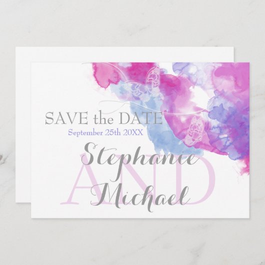 Waterverf Butterfly Mixed Berries SavetheDate Save The Date (Voorkant / Achterkant)